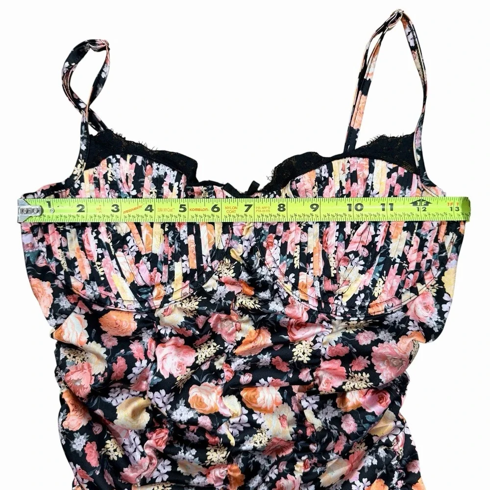 For Love & Lemons Floral Bustier Mini Dress Ruched Drawstring Women's M - Picture 9 of 11